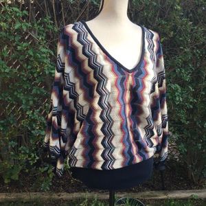 Autumn Cashmere Sweater Flame Stitch Kimono, S/M